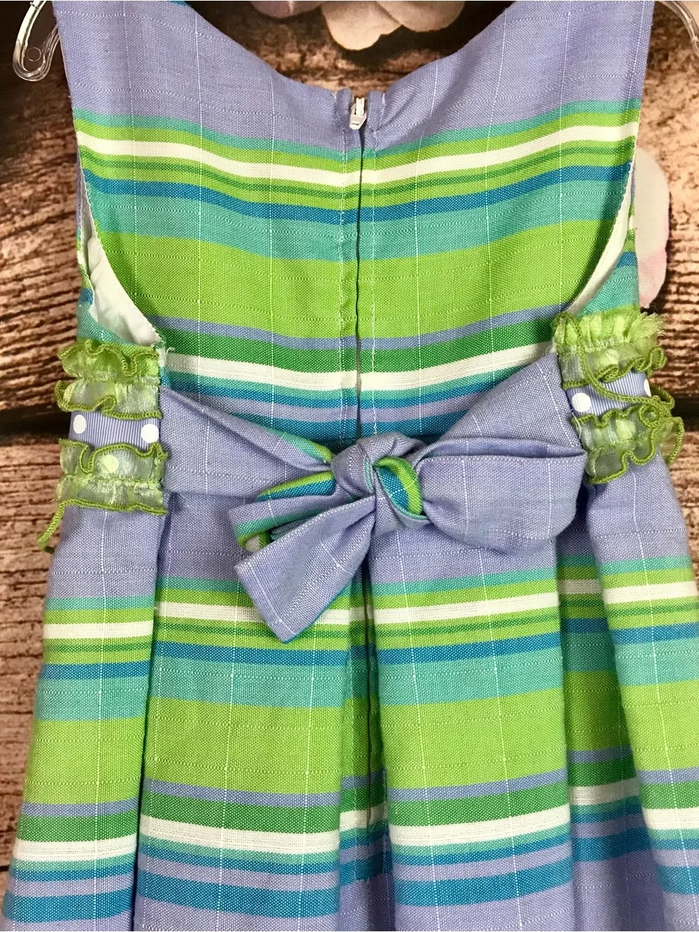 Toddler Girls Green A-Line Bow Zip Up Dress 4Y